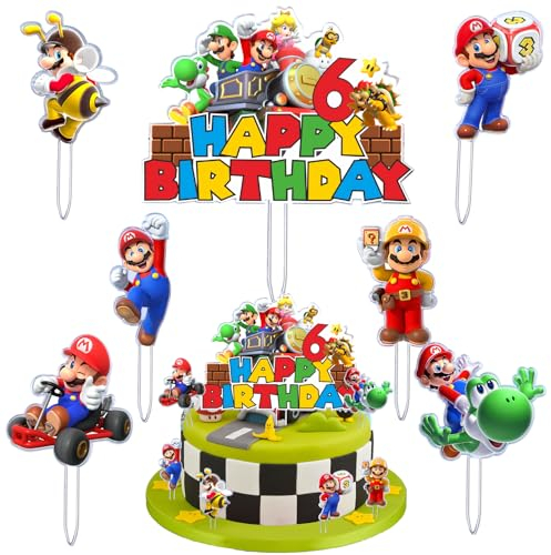 Geburtstag Tortendeko 6 Jahre, 7 Stück Acryl Kuchen Dekoration, Cartoons Cupcake Toppers, Happy Birthday Kuchen Topper, Mini Figuren Tortendeko, Geeignet für Kinder Geburtstage Party, Baby Shower
