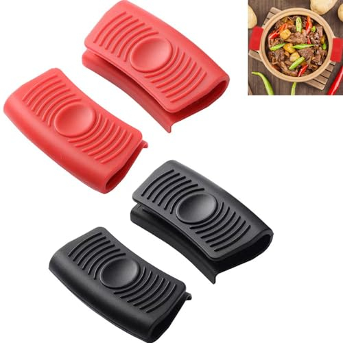 Support de Pot en Silicone,Lot de 4 poignées Support de Poignée Isolée, Poignée de Pot Isolée Thermiquement,Support de Poignée de Pot,Poignée isolée antidérapante