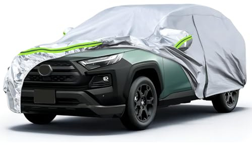 Judanna Bâche de voiture extérieur imperméable Toyota RAV4 5 portes SUV 2012-2024 protection pluie soleil poussière UV argent