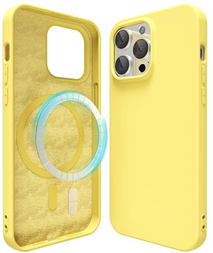 oakxco Silicone Case for iPhone 14 Pro Max Compatible with Magsafe Magnetic Wireless Charging, Slim Thin Soft Rubber Gel with Magnet, Matte TPU Mag Cover for Women Men, Yellow