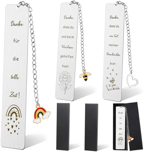 3 Stücke Danke Lesezeichen mit 3 Geschenkboxen Inspirierendes Lesezeichen Dankeschön Geschenke Edelstahl Bookmark für Lehrerin Kollegen Erzieherin Abschiedsgeschenk