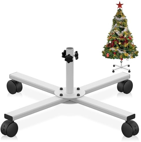 Support Pied de Sapin de Noël pour sapin artificiel, base de rechange pour Pied Sapin de Noël avec roue universelle pour arbres artificiels de 0,9 m à 1,8 m, convient aux arbres de 1,2 à 2,2 cm, Blanc