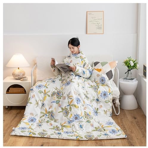 Tedkoo Winter Lazy Quilt with Sleeves, Warm Wearable Wrap Blanket, Can Be Stored as a Pillow(flower,Medium)