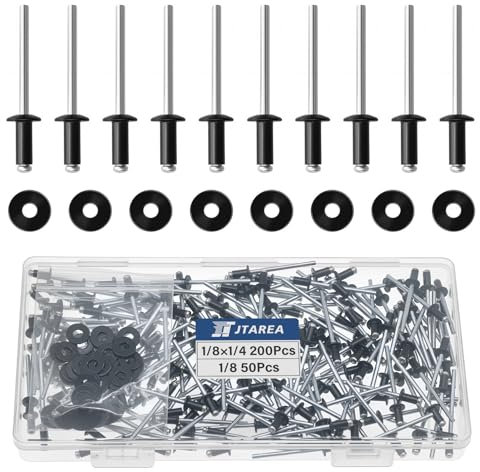 JTAREA 250 Pièces Rivets Aveugles en Aluminium 3,2 × 6,4 mm avec Rondelle Rivet Pop Tete Large Rivets à Bout Ouvert Rivet Pop (Noir)
