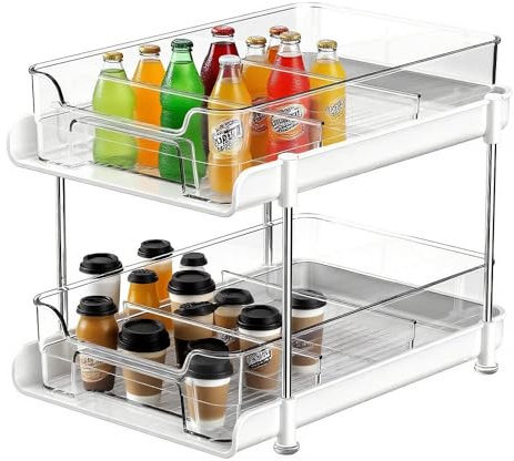 Himifuture 2 Tier Bathroom Counter Organiser, Vanity Tray, Perfume Organiser Cosmetic Makeup Storage Shelf, Bathroom Skincare Organisation Counter Shelf for Cosmetics, Toiletries, Lotions, Under Sink