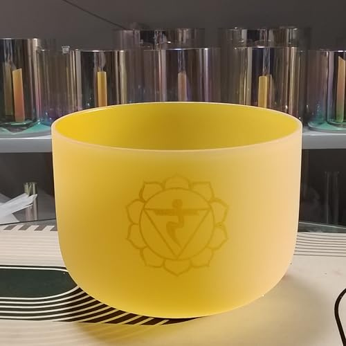 Cuenco de cristal de cuarzo amarillo esmerilado 432Hz E Solar Plexus Chakra | 432 Hz, amarillo esmerilado, cristal de cuarzo, baño de sonido de meditación, equilibrio de chakras del plexo solar