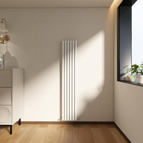 Vertical Designer Column Radiator, 1600x354mm Vertical Radiator White Oval Column, Double Panel Tall Upright Heater for Bathroom/Living Room, Central Heating Heater Rads, Radiators Wall Mounted