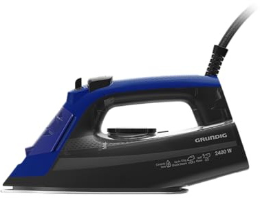GRUNDIG SI 3450 L Dampfbügeleisen, 2.400 W, 120 g/Min Dampfstoß, 25 g/Min Dampfleistung, Keramik-Bügelsohle, 220 ml Wassertank, Drip Stop, Anti-Kalk-Technologie, Blau/Schwarz