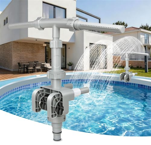 Coxyzoxy 2026 New Dual Pool Fountain, 360° Adjustable Waterfall Spray with Dual Pool Sprinkler, T-shaped Pool Waterfall Decor Fountain with Adjustable Fence Hook for Cooling & Swimming(Grey)