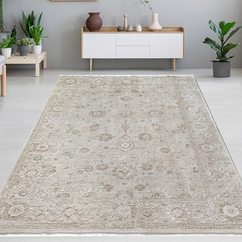 CARPETIA Teppich Wohnzimmer Esszimmer Schlafzimmer Vintage Ornament elegant weich flauschig Kurzflor strapazierfähig Beige 160 x 230 cm