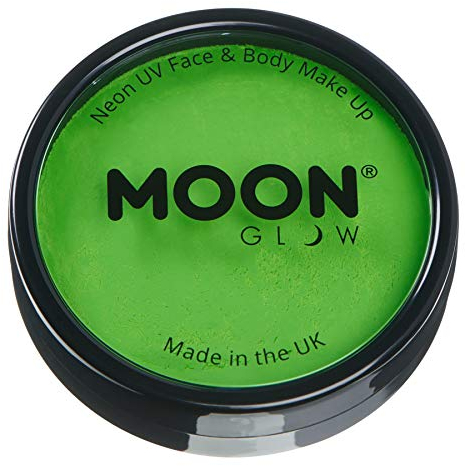 Moon Glow Tarros de pintura para rostro y cuerpo UV de neón intenso Pro, maquillaje profesional de pintura facial a base de agua para adultos y niños, 36g Verde intenso