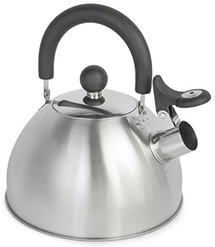 Krollmann Wasserkocher mit Flöte für Elektro-, Keramik- und Gas-Herd 2,5L Edelstahl Teekessel Retro