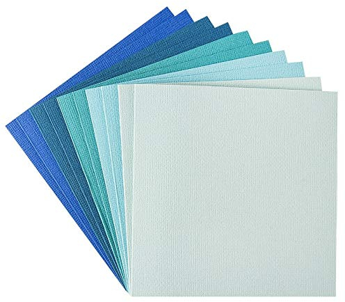 Ideen mit Herz Grußkarten-Set | 10 farbige Karten & 10 weiße Umschläge | edle Leinen-Optik | bunt | blanko | für liebe Glückwünsche zum Geburtstag, Hochzeit, uvm. (Mint-/Blautöne, 11 x 11 cm)