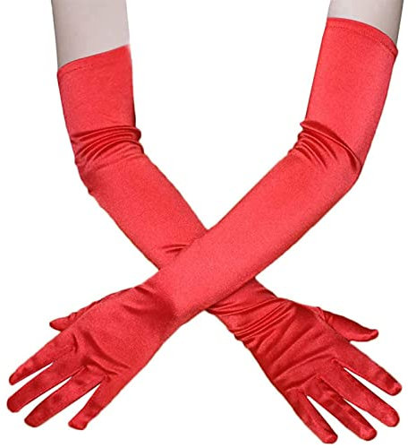 KUOU Elbow Gloves, Evening Opera Long Gloves Fancy Dress Gloves 1920s Style Prom Satin gloves for Christmas Party Wedding Prom Opera Graduation Paty (55 cm/20.5inch)