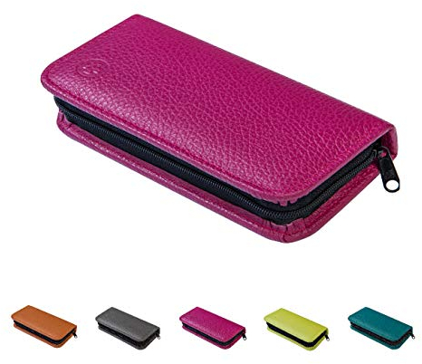 Homöopathische Taschenapotheke für Globuli, leer, Globuli-Tasche für 24 Globuli-Röhrchen (Glas), handgemacht aus echtem Leder (beeren-rot)