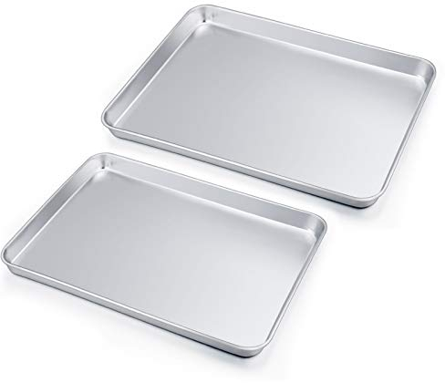 HaWare Teglia da forno in acciaio inox, set da 2, rettangolare, atossica, facile da pulire, lavabile in lavastoviglie, 40 x 30 x 2,5 cm e 32 x 25 x 2,5 cm, sana, durevole, facile da mantenere