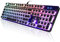 YSCP Clavier de jeu mécanique de style machine à écrire rétroéclairé RVB filaire avec interrupteur bleu, clavier rond rétro 104 touches, compatible avec ordinateurs portables/Chromebook/ordinateur de