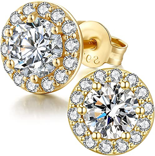 Gold Ohrringe Ohrstecker Silber 925 Damen Stecker Gold Zirkonia Damen Diamant Vergoldet Ohrringe