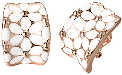 Vissen Weiß Blumen Rosegold Klipp Ohrringe Damen Rosevergoldet Ohrclips Ohne Ohrlöcher Modeschmuck 