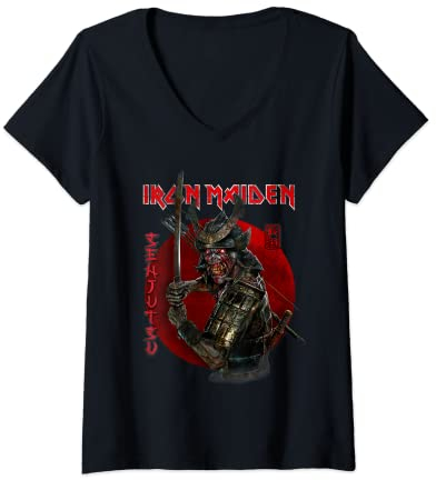 Womens Iron Maiden - Senjutsu Eddie Red Circle V-Neck T-Shirt