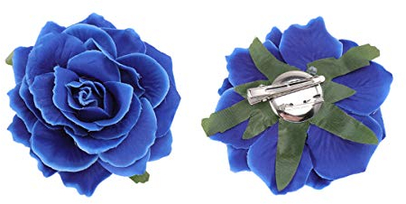 FRCOLOR 5Pcs Fleur Clip pour Les Femmes 10CM Tissu Rose Broche Corsage Fleur Clip pour Le Mariage (Bleu)