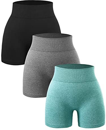 SPICE UNION Workout-Shorts für Damen zum Laufen, Yoga, Biker, Fitnessstudio, hohe Taille, Spandex, gerippt, nahtlos, athletische Leggings, Schwarz Grau Grün, Klein