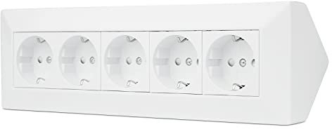 Möbel-Steckdose 5-fach für Küche und Büro - Ecksteckdose in weiß aus hochwertigem Kunststoff ideal für Arbeitsplatte, Tischsteckdose oder Unterbausteckdose 5x Steckdosenelement Küchensteckdose