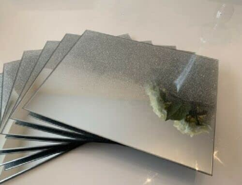 Deenz Gradient Silver Glitter Ombre Glass Coasters 10x10cm & Placemats 20x29cm Home Decorative Stylish Design Elegant For Kitchen Table (4X Coasters)