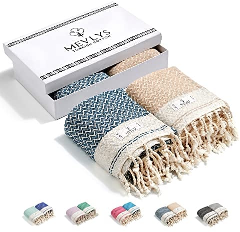 Telo mare XXL, confezione da 2 pezzi, 100x180 cm, 100% cotone, asciugamano per hammam, asciugamano da sauna, telo da spiaggia, extra leggero, per uomo e donna (blu petrolio/beige pastello)
