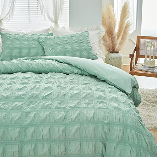 Odot Housse de Couette Seersucker, Parure de Lit Adulte Enfant avec Housses de Couettes et Taies D'oreillers, Ensemble de Literie/Sets de Housses de Couettes (135x200cm-2 Pieces,Vert)