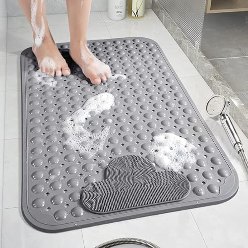 Moulaelos Alfombrilla de Ducha Antideslizante, 70 x 40 cm, Antideslizante, con ventosas, Alfombrilla de Ducha para Masaje, Gris