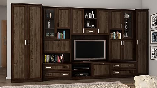 e-Meblast Wohnwand CYKLON - Schrankwand - Vitrinen - Hängeschrank - Wohnzimmer - Klassisches Design - Elegant Möbel - Wohnzimmerschränke - BxHxT 400x210x53-4 Schränke - TV-Lowboard - Anbauwand