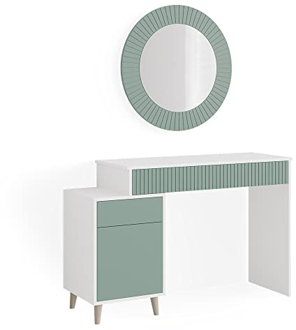 Vicco Schminktisch Arles, Frisiertisch mit Spiegel, Grün/Weiß, 120 cm