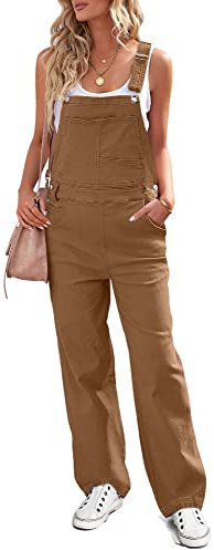 Roskiky Salopette da donna in jeans Loose Fit Denim Bib Baggy Tuta Straight Wide Leg Stretch Jean Pantaloni alla moda, marrone, M