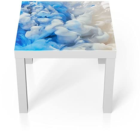 DEQORI Glastisch | weiß klein 55x55 cm | Motiv Zweifarbiger Qualm | ausgefallener Beistelltisch aus Glas | Hochglanz Couchtisch fürs Wohnzimmer | moderner Couch Tisch mit Design