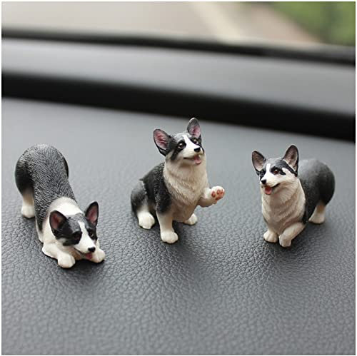WAYUTO 3PCS Harz Corgi Figur Niedliche Tier Auto Armaturenbrett Ornament Corgi Skulptur Auto Dekoration Hund Statue für Home Office Auto Innendekoration Schwarz