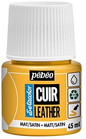 Pébéo - Setacolor Cuir - Peinture Acrylique pour Cuir et Similicuir – Personnalisation Sac, Chaussure, Sneaker- Résistance rayures, pliures, frottements- Finition Mate/Satinée - Jaune Tournesol- 45 ml