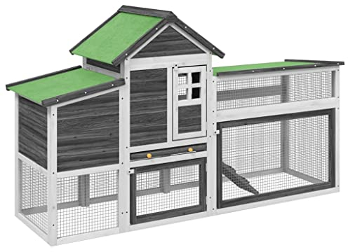 vidaXL Hühnerstall, Hühnerhaus mit Nistkasten Rampe, Hühnerkäfig Hühnergehege mit wasserfestem Dach, Kleintierstall für Kaninchen Enten Gänse, Grau Massivholz Kiefer