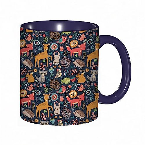 DHAEY Mug porcelaine fine Animaux de la forêt de dessin animé Animaux Oiseaux et arbres |Mug humour pour collègue, amis, copains, frères et soeurs |Mug original avec