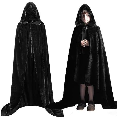 Bluelves Schwarzer Umhang mit Kapuze,110cm Halloween Vampir Cape Schwarz,Mittelalter Darth Vader Umhang für Kinder,Umhang Unisex für Halloween Karneval Cosplay