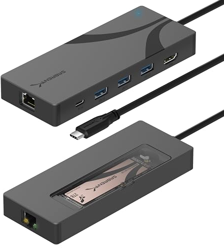SABRENT Concentrateur USB-C, Station d'accueil 6 Ports avec Emplacement SSD M.2, 90W PD3.0, 1 Port USB 2.0 et 2 Ports USB 3.2 de Type-A, HDMI 2.0 4K 60Hz, Port RJ45 1GbE (HB-6PNV)