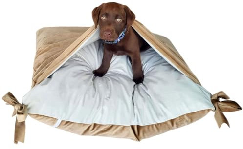 Love Gifts® Kundekissen, weiches Bett - Kissen für Hunde und Katzen mit Kapuze, braun