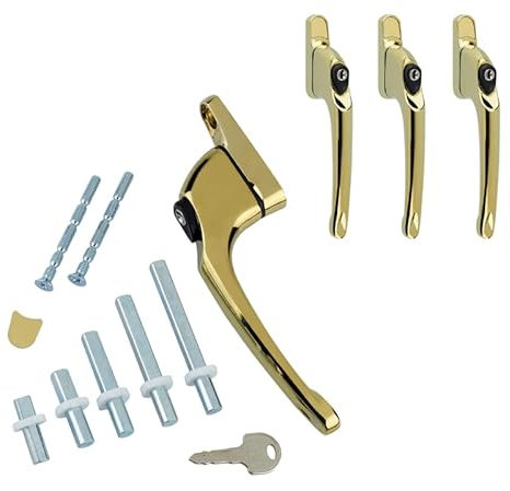 Fixrello 4 x Gold Fenstergriff für uPVC-Fenster - uPVC Fenstergriff für uPVC Fenster und Doppelverglasung - espag Fensterverriegelungsfunktion - Mehrspindel und Universal Verriegeln & Drehen