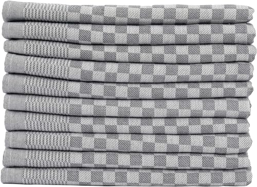 Zestri Profi Zwirn Grubentücher 50x70 cm | 10er-Set Küchenhandtücher | Grau Kariert | 100% Baumwolle 200 g/m² | Oeko-TEX 100 | Saugstark & Modern | Abtrockentücher Küche Geschirrhandtuch Küchentuch