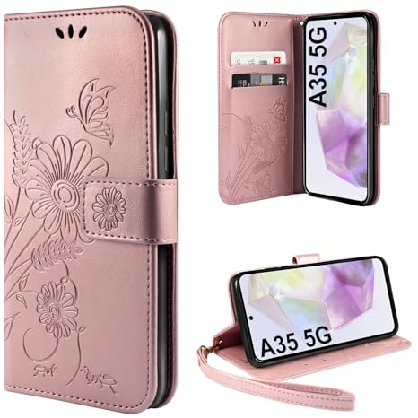 ivencase Handyhülle für Samsung Galaxy A35 5G Hülle, Flip Lederhülle Tasche Case Magnet Kartenfach Schutzhülle für Samsung Galaxy A35 (Roségold)