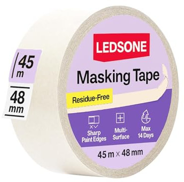 Rouleau de papier crépon blanc multi-surfaces pour peintre - Décoration d'intérieur et d'extérieur - Facile à déchirer - Sans bavure - Lignes nettes - Enlèvement propre - Adhésif puissant - 48 mm x 45