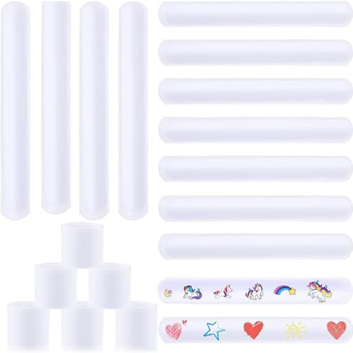 HREDZEO Schnapparmband Kinder Set,30 Pcs Weiße Slap Armbänder DIY Schnapparmbänder Weiß Slap Armbänder für Weihnachten Kindergeburtstag Jungen und Mädchen