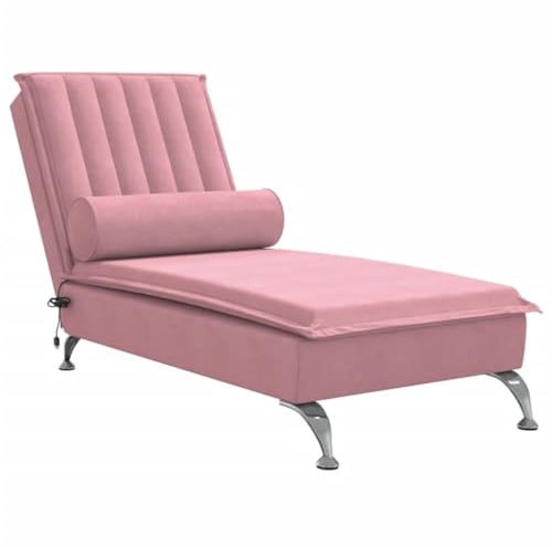 vidaXL Massage Chaiselongue mit Nackenrolle, Liegesessel mit Sperrholzlatten Metallbeine, Relaxliege für Wohnzimmer, Liegestuhl, Rosa Samt