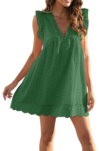 Jingmcdy Sale Sommerkleid Damen V-Ausschnitt Ärmellos Sommer Freizeit lockere Kleider Frauen Spitzenkleid Strandkleid mit Cut Out mit Taschen Mode Elegant Bequeme Basic Dress Sale Angebote Bestellung
