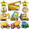 Bagger Luftballons Geburtstag Deko Junge - 11 Stück XXL Traktor Bagger Gabelstapler Kran Betonmischer Folienballons, Sterne Ballons, Baustelle Auto Geburtstagsdeko, Dekoration Zum Kindergeburtstag